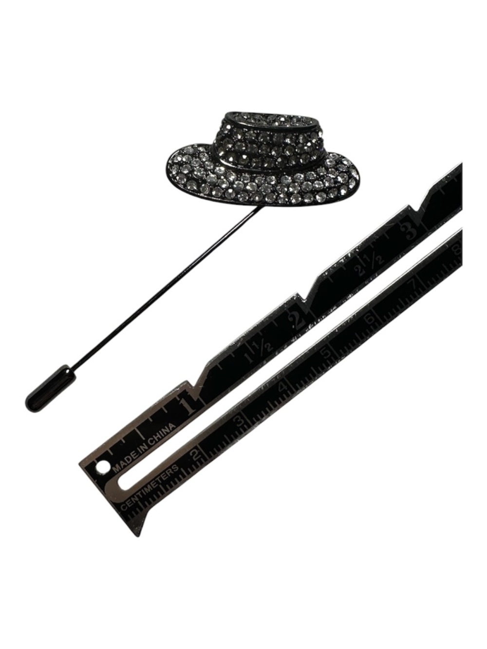 Vintage Rhinestone Fedora Hat Stick Pin Brooch Black Crystal Lapel Pin